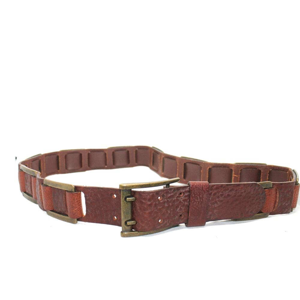 Kooba Vintage Pebbled Leather Belt w/ Antiqued Brass Links sz L